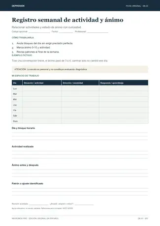 Registro semanal de actividad y ánimo